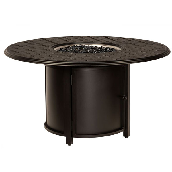 48" Round Thatch Complete Dining Height Fire Table by Woodard - Image 2